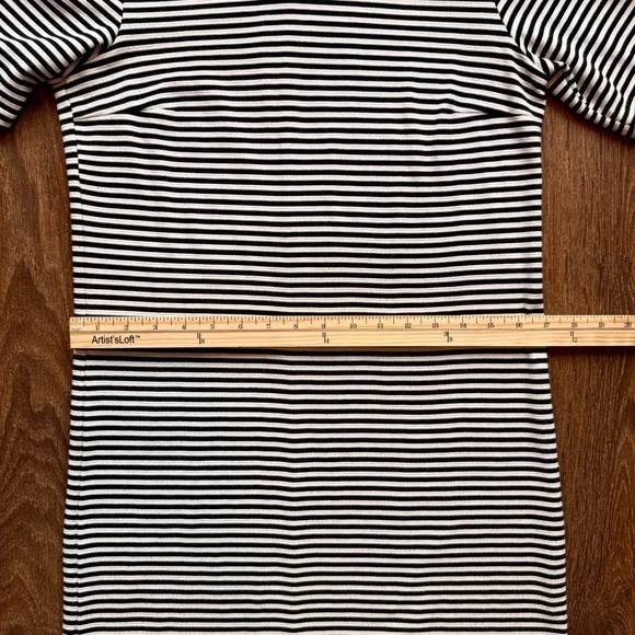 Striped Black and White Dress with Mock Neck Collar - Picture 7 of 9